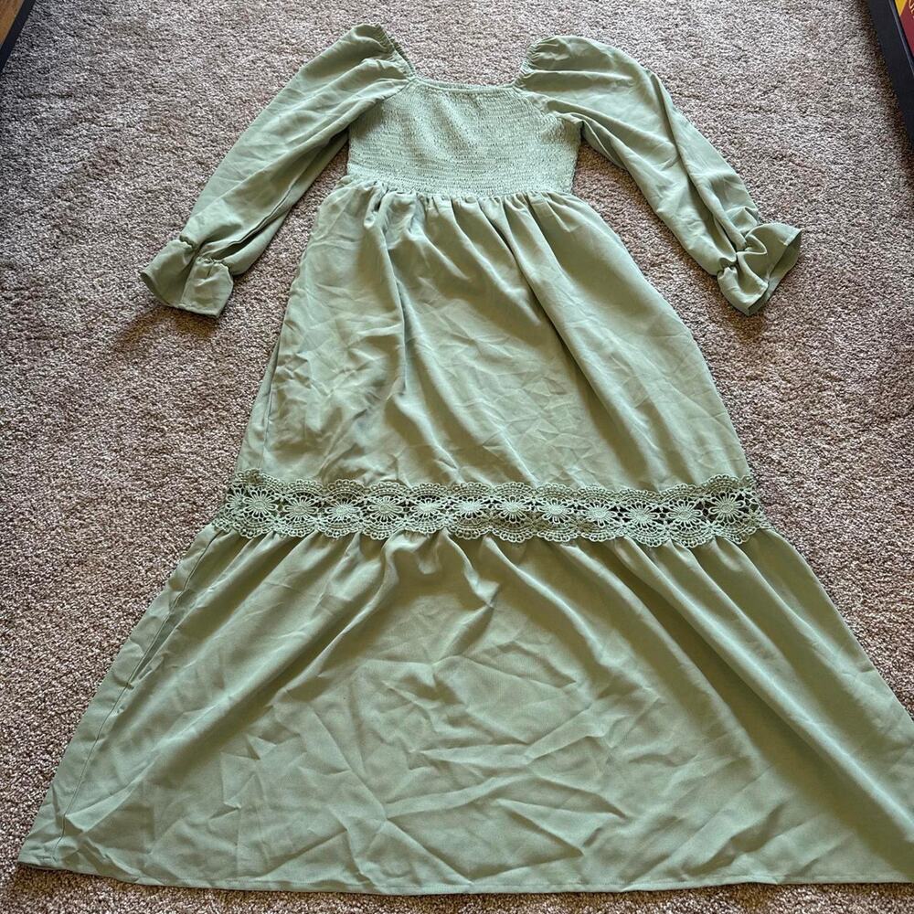 Green floor length dress with lace